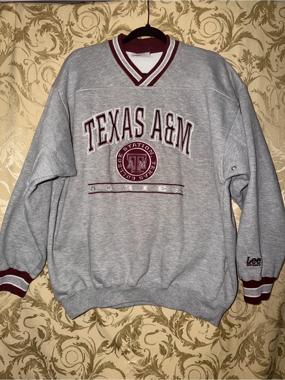 Lee Gray and Maroon Texas A&M V‑Neck Sweatshirt